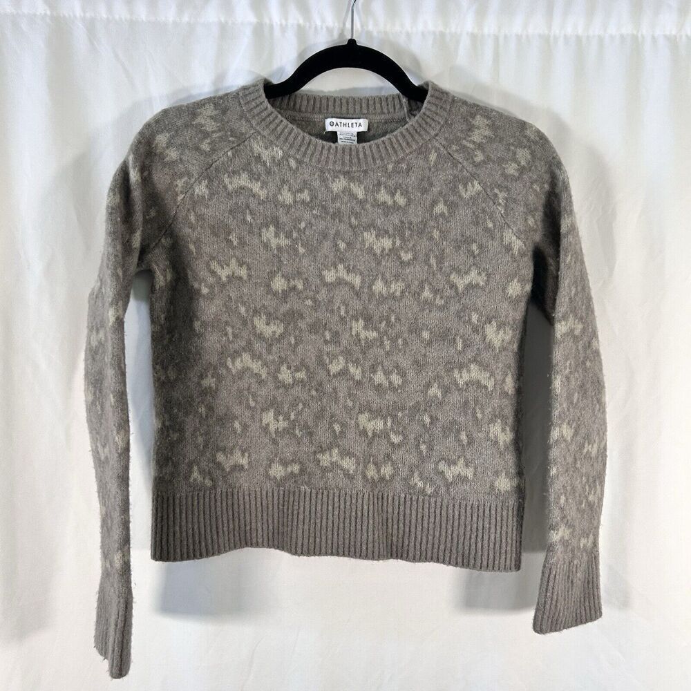 Athleta Wool Blend Sweater Women's XS Brown Animal Print Long Sleeve Pullover